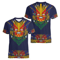 Haiti Flag Traditional Dashiki Women V-Neck T-Shirt Black Color - Polynesian Pride