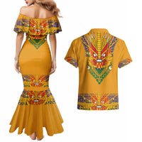Haiti Flag Traditional Dashiki Couples Matching Mermaid Dress and Hawaiian Shirt Yellow Color - Polynesian Pride