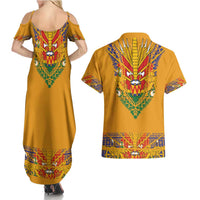 Haiti Flag Traditional Dashiki Couples Matching Summer Maxi Dress and Hawaiian Shirt Yellow Color - Polynesian Pride