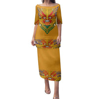 Haiti Flag Traditional Dashiki Family Matching Puletasi and Hawaiian Shirt Yellow Color - Polynesian Pride