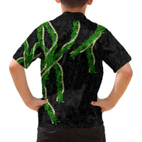 Hawaii Maile Lei Family Matching Off The Shoulder Long Sleeve Dress and Hawaiian Shirt Aloha Black Color LT03 - Polynesian Pride