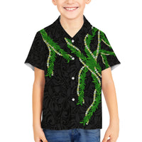 Hawaii Maile Lei Family Matching Off The Shoulder Long Sleeve Dress and Hawaiian Shirt Aloha Black Color LT03 Son's Shirt Black - Polynesian Pride