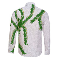 Hawaii Maile Lei Family Matching Off The Shoulder Long Sleeve Dress and Hawaiian Shirt Aloha White Color LT03 - Polynesian Pride