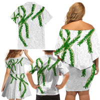Hawaii Maile Lei Family Matching Off Shoulder Short Dress and Hawaiian Shirt Aloha White Color LT03 - Polynesian Pride