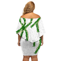 Hawaii Maile Lei Family Matching Off Shoulder Short Dress and Hawaiian Shirt Aloha White Color LT03 - Polynesian Pride