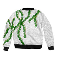 Hawaii Maile Lei Sleeve Zip Bomber Jacket Aloha White Color LT03 - Polynesian Pride