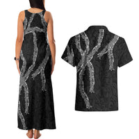 Hawaii Maile Lei Couples Matching Tank Maxi Dress and Hawaiian Shirt Aloha Grayscale Color LT03 - Polynesian Pride