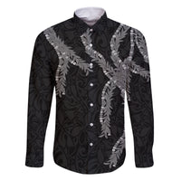 Hawaii Maile Lei Family Matching Off Shoulder Short Dress and Hawaiian Shirt Aloha Grayscale Color LT03 Dad's Shirt - Long Sleeve Grayscale - Polynesian Pride
