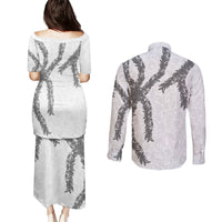 Hawaii Maile Lei Couples Matching Puletasi and Long Sleeve Button Shirt Aloha The Grey Color LT03 - Polynesian Pride