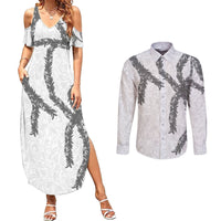 Hawaii Maile Lei Couples Matching Summer Maxi Dress and Long Sleeve Button Shirt Aloha The Grey Color LT03 Grey - Polynesian Pride