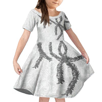 Hawaii Maile Lei Family Matching Off Shoulder Short Dress and Hawaiian Shirt Aloha The Grey Color LT03 Daughter's Dress Grey - Polynesian Pride