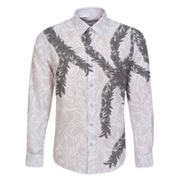 Hawaii Maile Lei Family Matching Off Shoulder Short Dress and Hawaiian Shirt Aloha The Grey Color LT03 Dad's Shirt - Long Sleeve Grey - Polynesian Pride