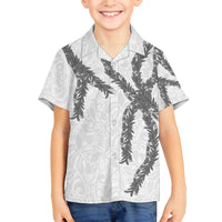 Hawaii Maile Lei Family Matching Off Shoulder Short Dress and Hawaiian Shirt Aloha The Grey Color LT03 Son's Shirt Grey - Polynesian Pride