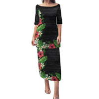 Hawaii Tropical Flowers and Leaves Puletasi Tapa Pattern Colorful Mode LT03 Long Dress Black - Polynesian Pride