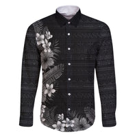 Hawaii Tropical Flowers and Leaves Family Matching Mermaid Dress and Hawaiian Shirt Tapa Pattern Grayscale Mode LT03 Dad's Shirt - Long Sleeve Grayscale - Polynesian Pride
