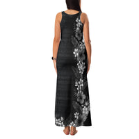 Hawaii Tropical Flowers and Leaves Family Matching Tank Maxi Dress and Hawaiian Shirt Tapa Pattern Grayscale Mode