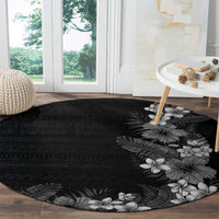 Hawaii Tropical Flowers and Leaves Round Carpet Tapa Pattern Grayscale Mode