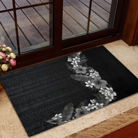 Hawaii Tropical Flowers and Leaves Rubber Doormat Tapa Pattern Grayscale Mode