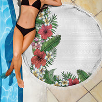 Hawaii Tropical Flowers and Leaves Beach Blanket Tapa Pattern White Mode