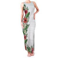 Hawaii Tropical Flowers and Leaves Family Matching Tank Maxi Dress and Hawaiian Shirt Tapa Pattern White Mode