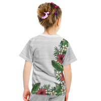 Hawaii Tropical Flowers and Leaves Kid T Shirt Tapa Pattern White Mode
