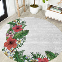 Hawaii Tropical Flowers and Leaves Round Carpet Tapa Pattern White Mode LT03 White - Polynesian Pride