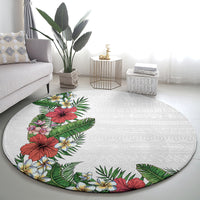 Hawaii Tropical Flowers and Leaves Round Carpet Tapa Pattern White Mode LT03 - Polynesian Pride