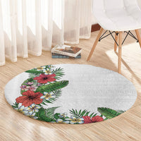 Hawaii Tropical Flowers and Leaves Round Carpet Tapa Pattern White Mode LT03 - Polynesian Pride