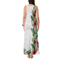 Hawaii Tropical Flowers and Leaves Tank Maxi Dress Tapa Pattern White Mode