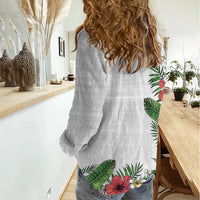 Hawaii Tropical Flowers and Leaves Women Casual Shirt Tapa Pattern White Mode