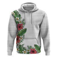 Hawaii Tropical Flowers and Leaves Zip Hoodie Tapa Pattern White Mode