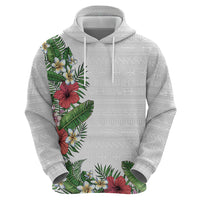 Hawaii Tropical Flowers and Leaves Zip Hoodie Tapa Pattern White Mode