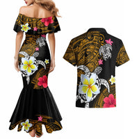 Hawaii Turtle and Tropical Flower Couples Matching Mermaid Dress and Hawaiian Shirt Polynesian Pattern LT03 - Polynesian Pride