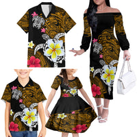Hawaii Turtle and Tropical Flower Family Matching Off The Shoulder Long Sleeve Dress and Hawaiian Shirt Polynesian Pattern LT03 - Polynesian Pride