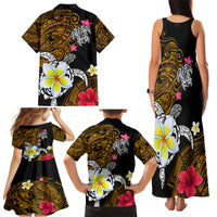 Hawaii Turtle and Tropical Flower Family Matching Tank Maxi Dress and Hawaiian Shirt Polynesian Pattern
