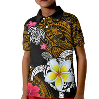 Hawaii Turtle and Tropical Flower Kid Polo Shirt Polynesian Pattern