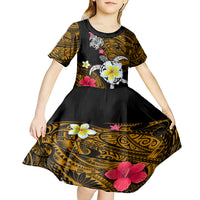 Hawaii Turtle and Tropical Flower Kid Short Sleeve Dress Polynesian Pattern LT03 - Polynesian Pride