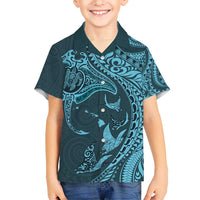 Hawaiian Manta Ray and Polynesian Tribal Tattoo Kid Hawaiian Shirt Turquoise Color LT03
