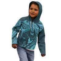 Hawaiian Manta Ray and Polynesian Tribal Tattoo Kid Hoodie Turquoise Color LT03
