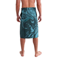 Hawaiian Manta Ray and Polynesian Tribal Tattoo Lavalava Turquoise Color LT03