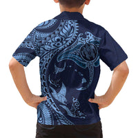 Hawaiian Manta Ray and Polynesian Tribal Tattoo Family Matching Summer Maxi Dress and Hawaiian Shirt Dark Navy Color LT03 - Polynesian Pride