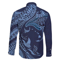 Hawaiian Manta Ray and Polynesian Tribal Tattoo Family Matching Summer Maxi Dress and Hawaiian Shirt Dark Navy Color LT03 - Polynesian Pride