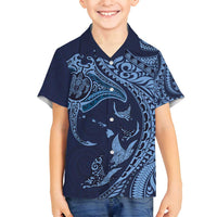 Hawaiian Manta Ray and Polynesian Tribal Tattoo Family Matching Summer Maxi Dress and Hawaiian Shirt Dark Navy Color LT03 Son's Shirt Dark Navy - Polynesian Pride