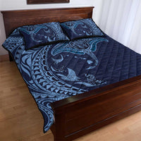 Hawaiian Manta Ray and Polynesian Tribal Tattoo Quilt Bed Set Dark Navy Color LT03