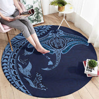 Hawaiian Manta Ray and Polynesian Tribal Tattoo Round Carpet Dark Navy Color LT03 - Polynesian Pride