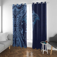 Hawaiian Manta Ray and Polynesian Tribal Tattoo Window Curtain Dark Navy Color LT03 With Grommets Dark Navy - Polynesian Pride