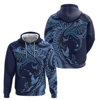 Hawaiian Manta Ray and Polynesian Tribal Tattoo Zip Hoodie Dark Navy Color LT03