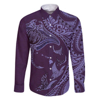 Hawaiian Manta Ray and Polynesian Tribal Tattoo Family Matching Mermaid Dress and Hawaiian Shirt Purple Color LT03 Dad's Shirt - Long Sleeve Purple - Polynesian Pride