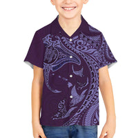 Hawaiian Manta Ray and Polynesian Tribal Tattoo Family Matching Summer Maxi Dress and Hawaiian Shirt Purple Color LT03 Son's Shirt Purple - Polynesian Pride