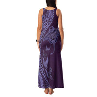 Hawaiian Manta Ray and Polynesian Tribal Tattoo Family Matching Tank Maxi Dress and Hawaiian Shirt Purple Color LT03